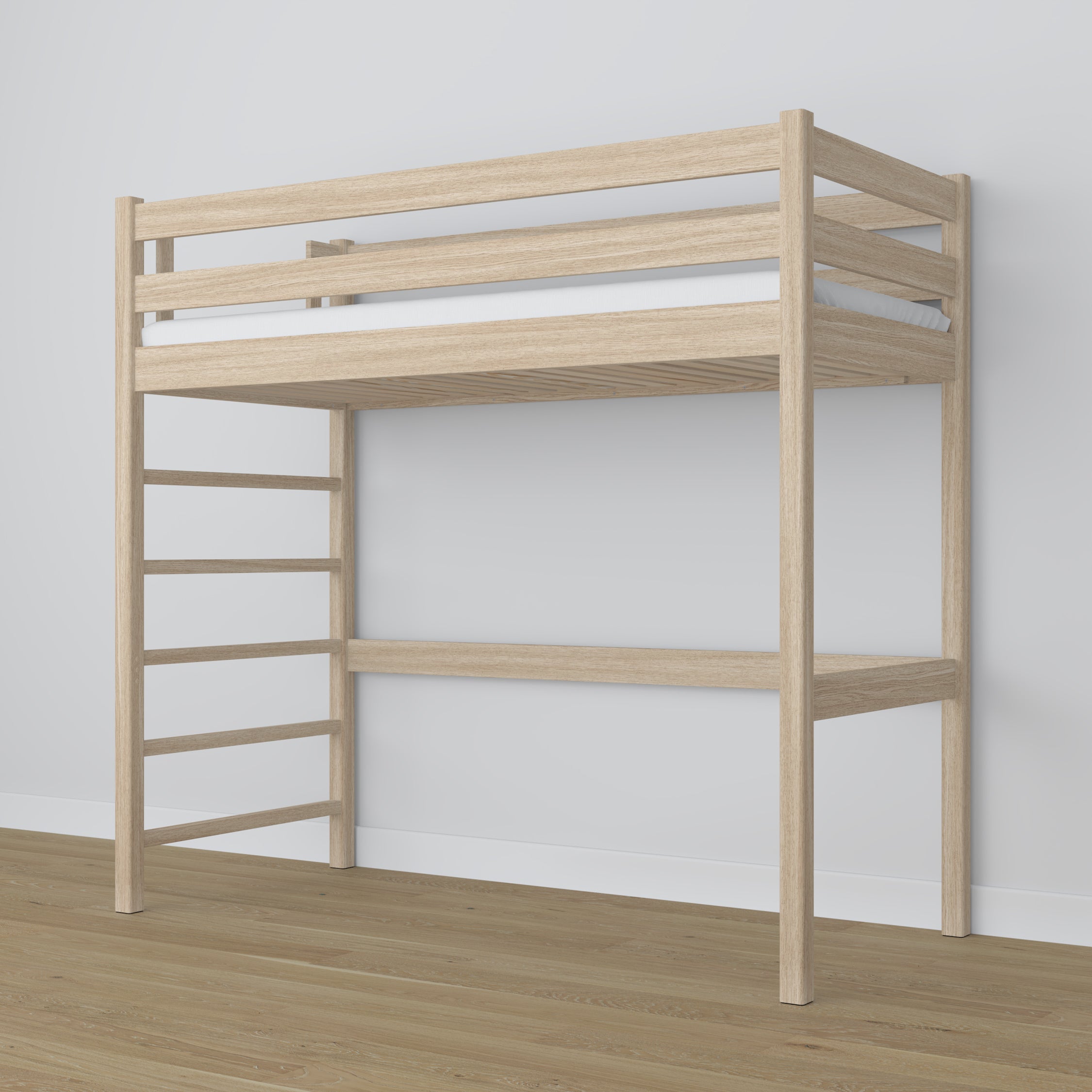 Hochbett Eiche geweißt – Rahmen mit Latten, Seitenansicht