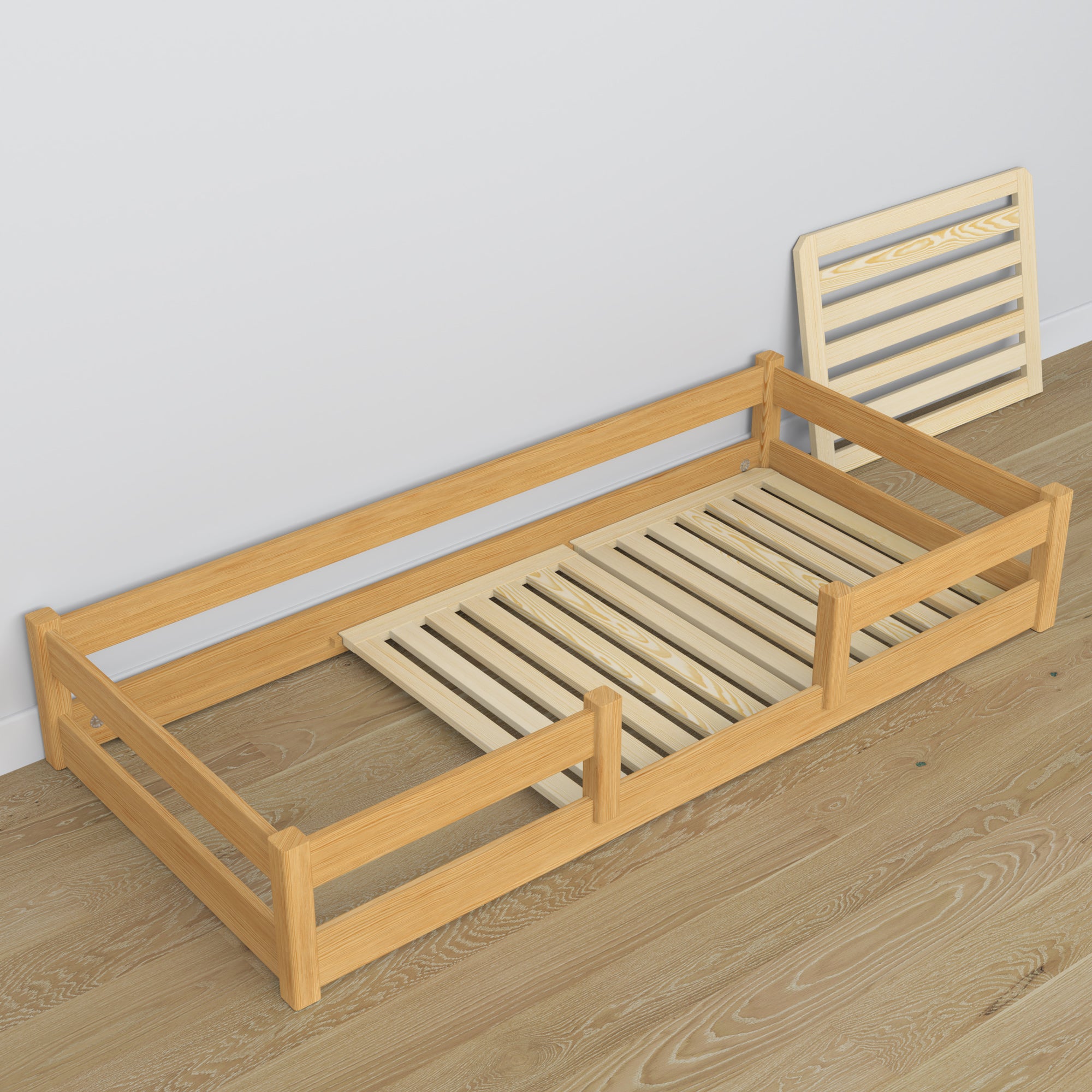 Niedriges Bett Kiefer natur aus Holz – Maße und Schema, Nizio