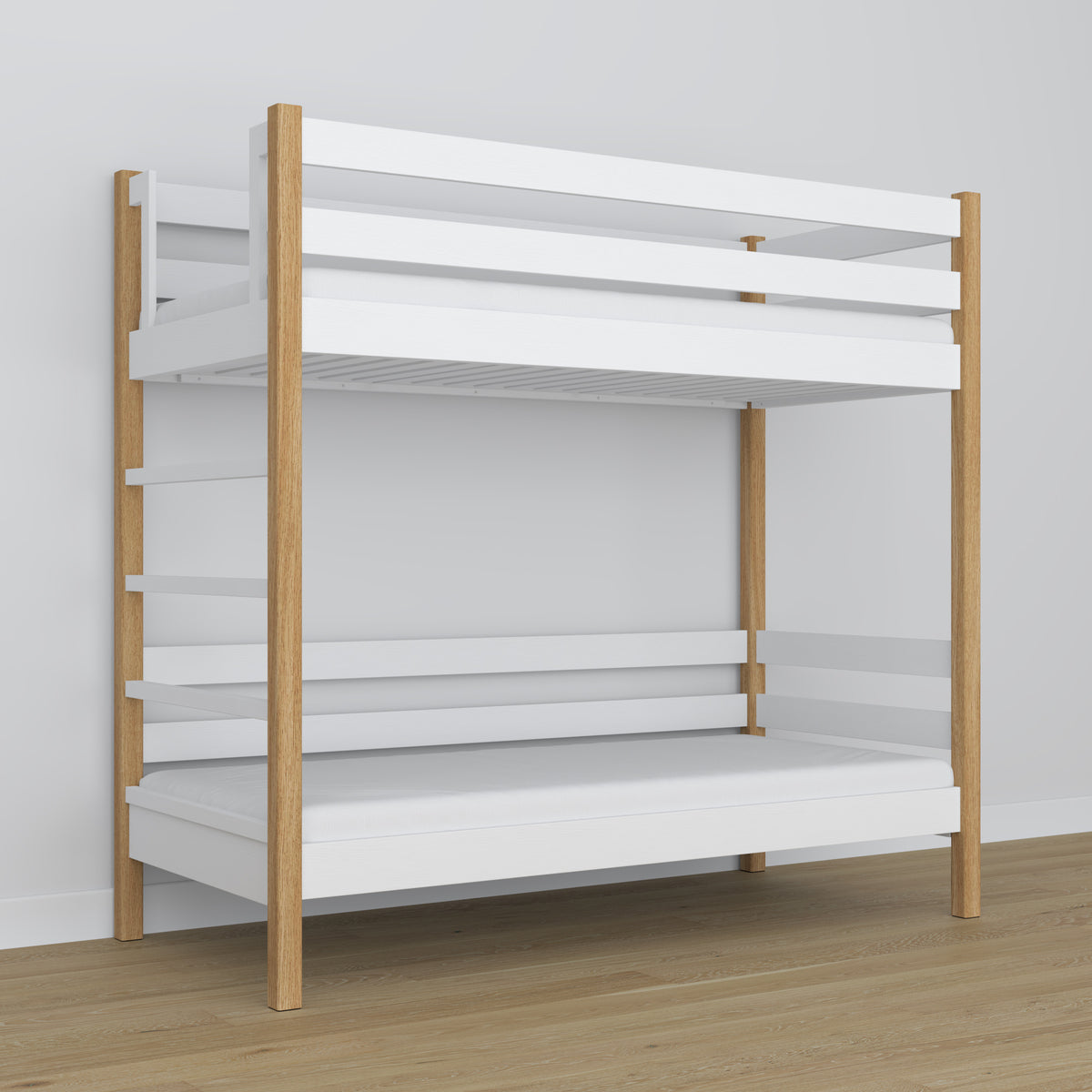 Etagenbett aus Holz Weiß-Eiche – oberer und unterer Schlafplatz, Scandi