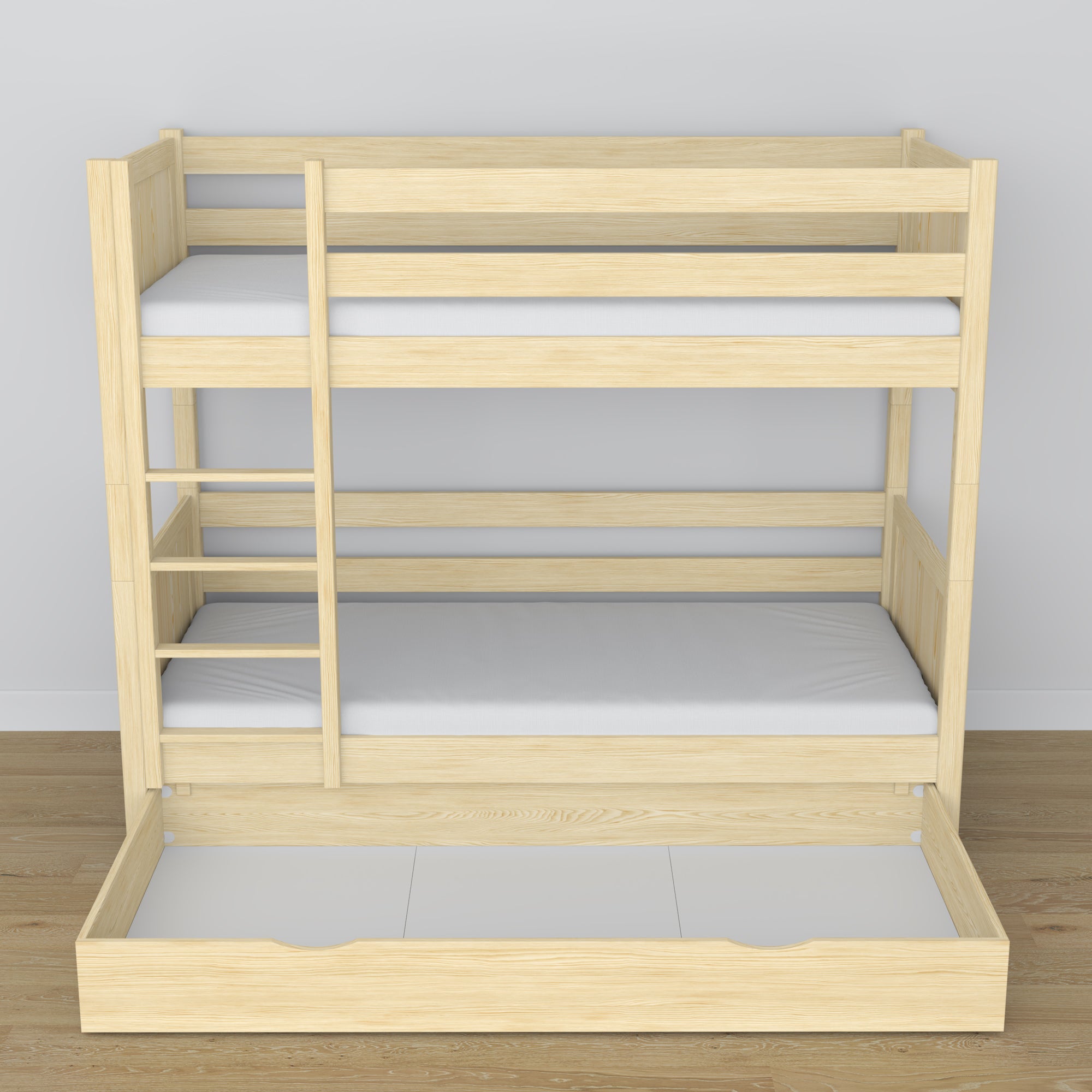 Holz-Etagenbett Kiefer farblos – Details der Verbindungen und Leiter, Kinderzimmer
