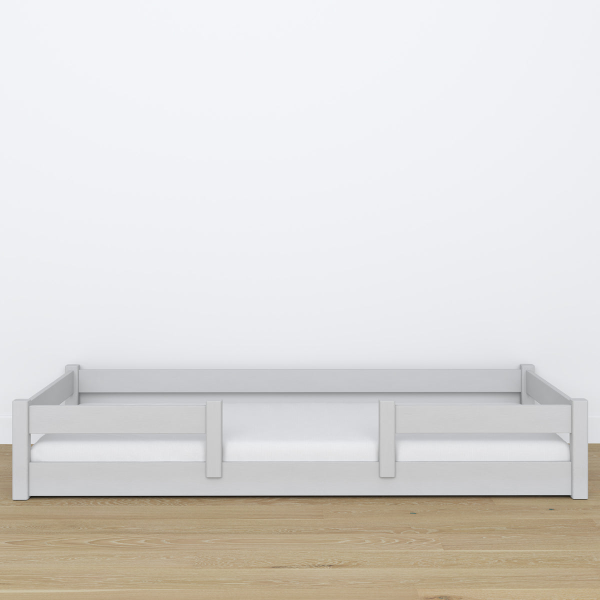 Lit bas en bois gris – détails des assemblages, Nizio Home