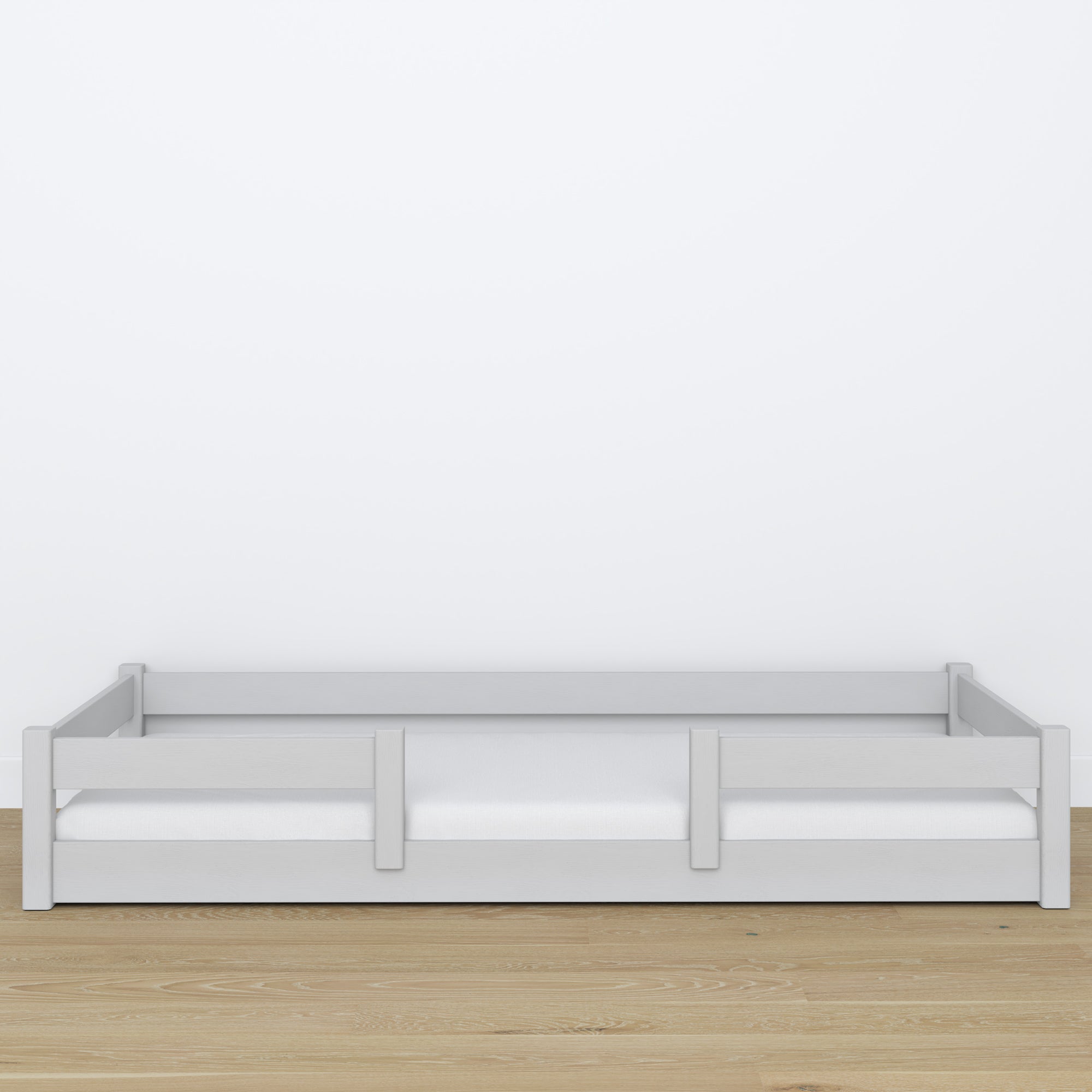 Lit bas en bois gris – détails des assemblages, Nizio Home