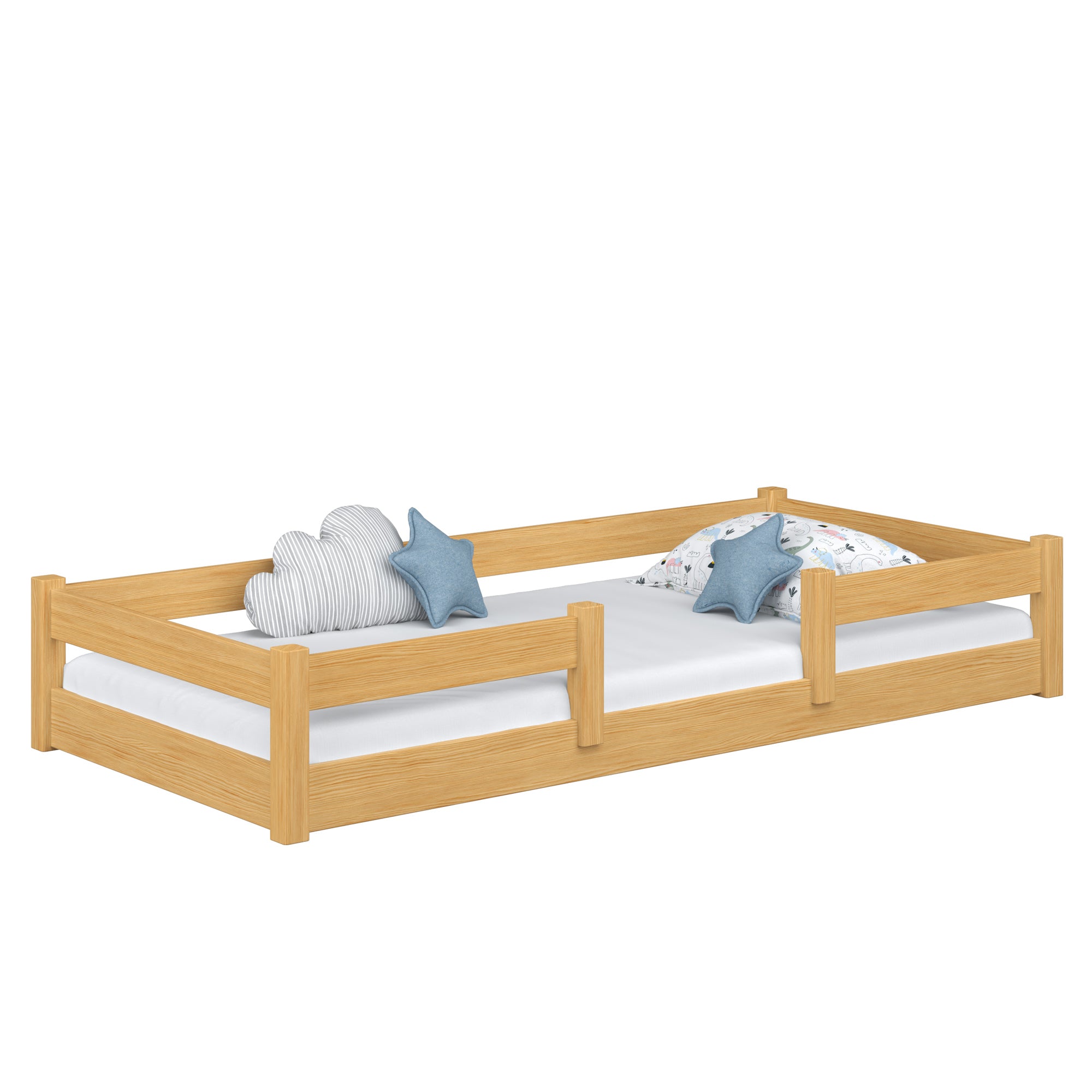 Niedriges Holzbett Kiefer natur – Schlafzimmer, Massivholz, skandinavischer Stil Nizio