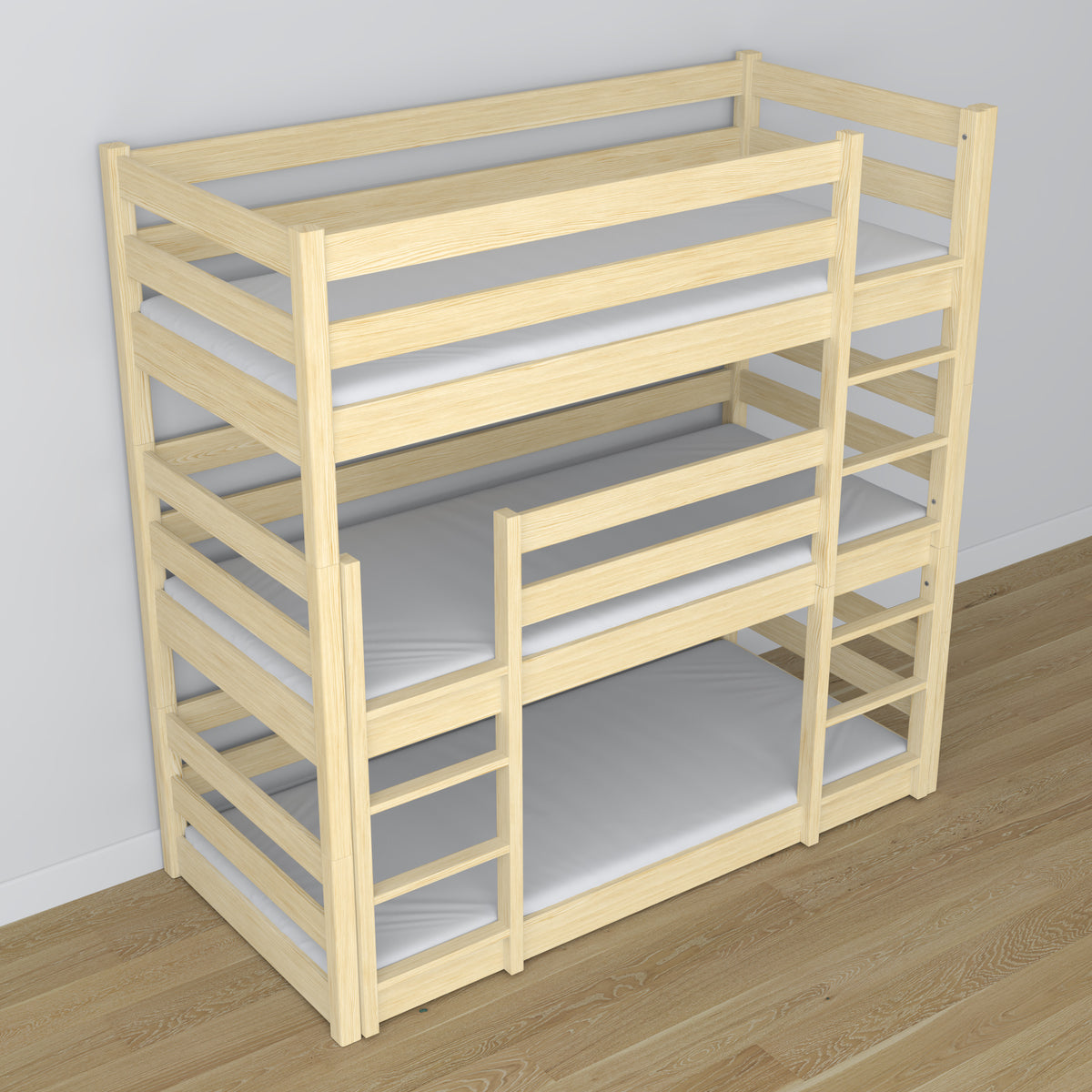 Letto 3-a castello pino trasparente in nella cameretta dei bambini – allestimento scandi, Nizio