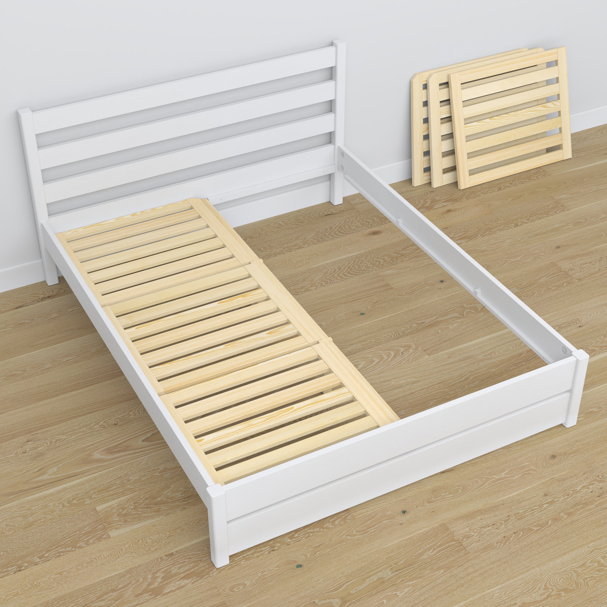 Letto matrimoniale bianco in legno – dimensioni e schema, Nizio Home