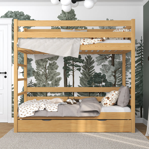 Lit superposé pin naturel z tiroir na matelas – barrière, en bois, Nizio Home