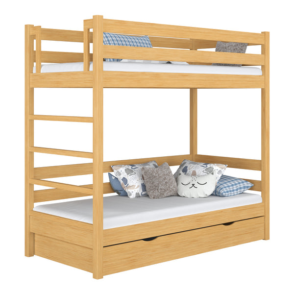 Lit superposé avec tiroir en bois pin naturel – chambre d'enfant, bois massif, scandinave