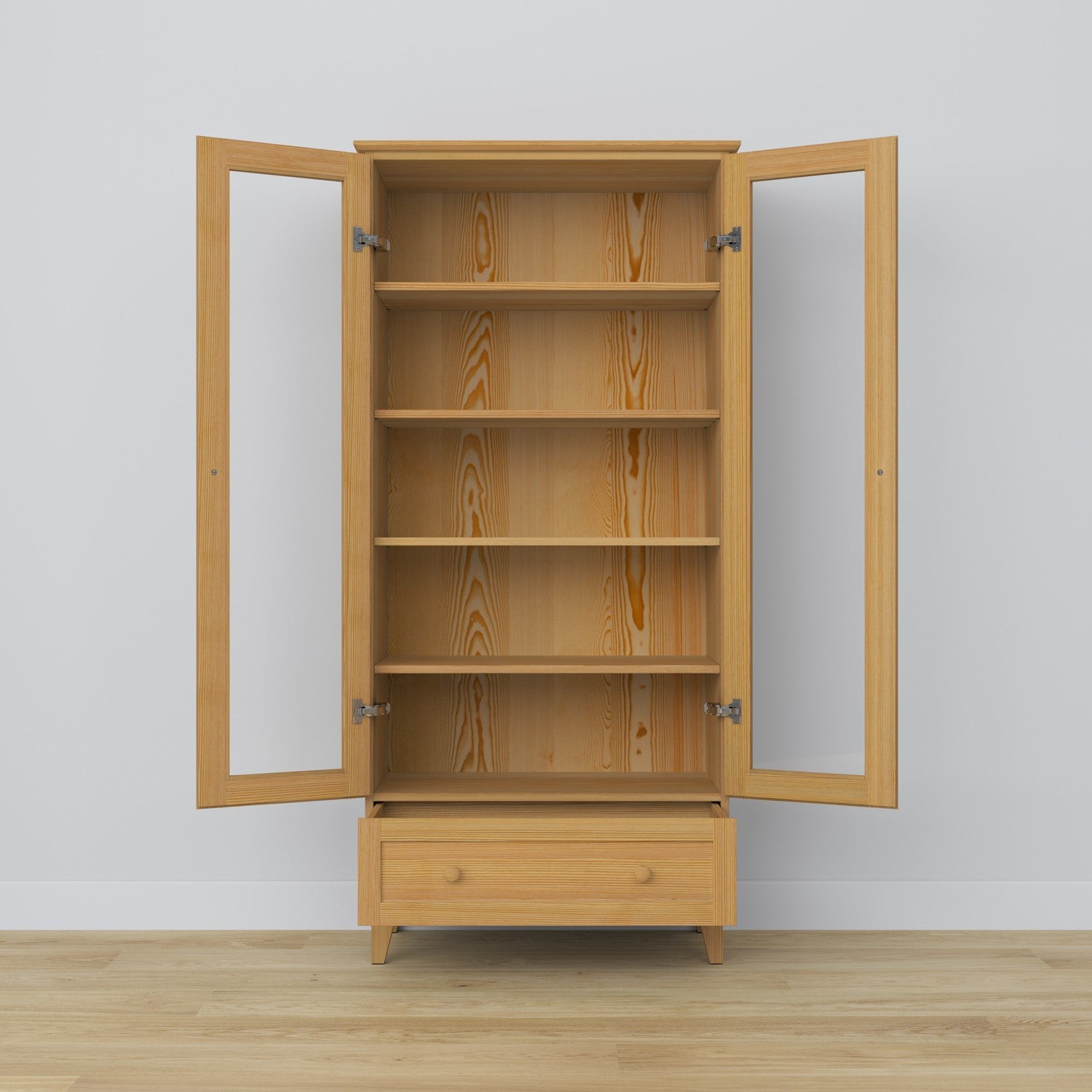 Vetrina 1S in pino naturale in salotto – allestimento scandinava, Nizio
