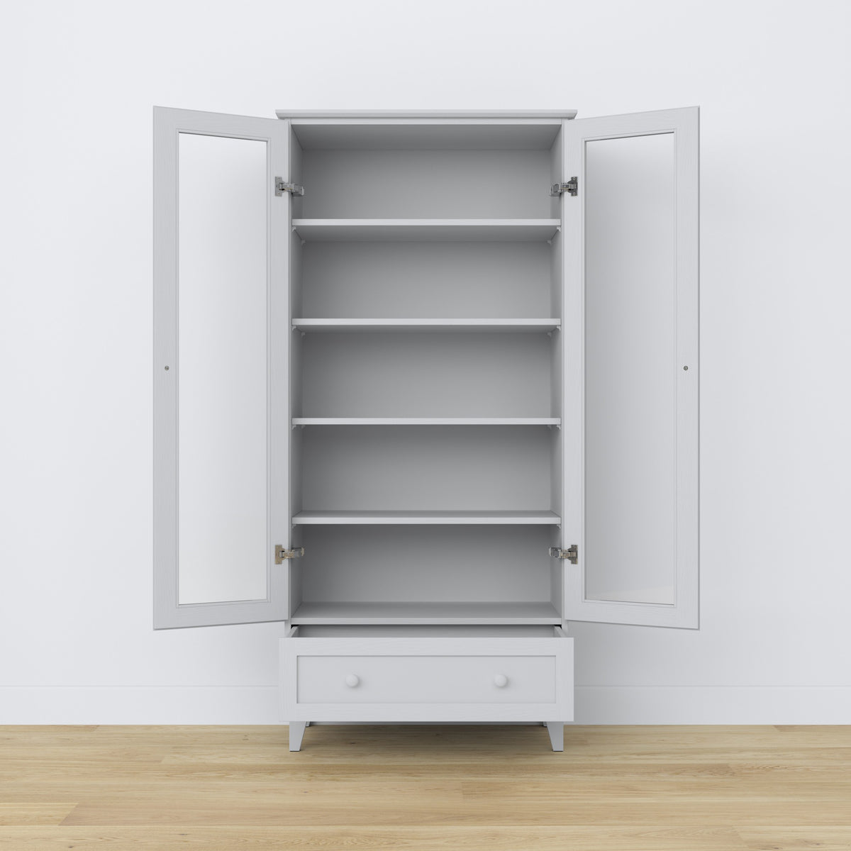 Vetrina 1S in legno grigio in salotto – allestimento scandinava, Nizio