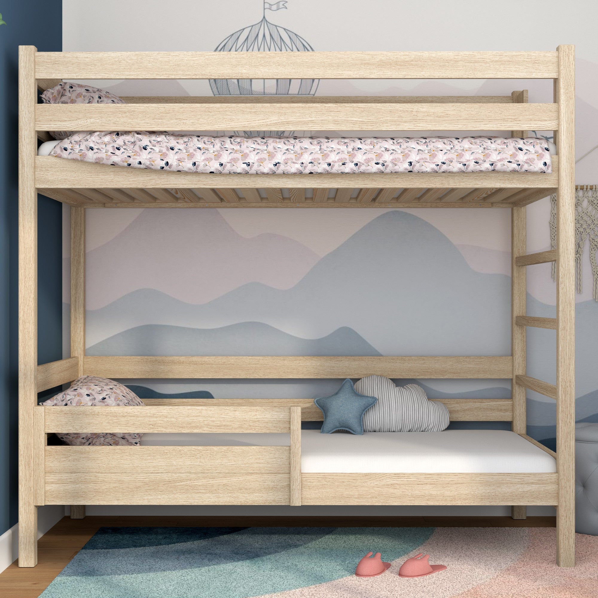 Bed rail bleached oak wooden – dimensions and diagram, Nizio