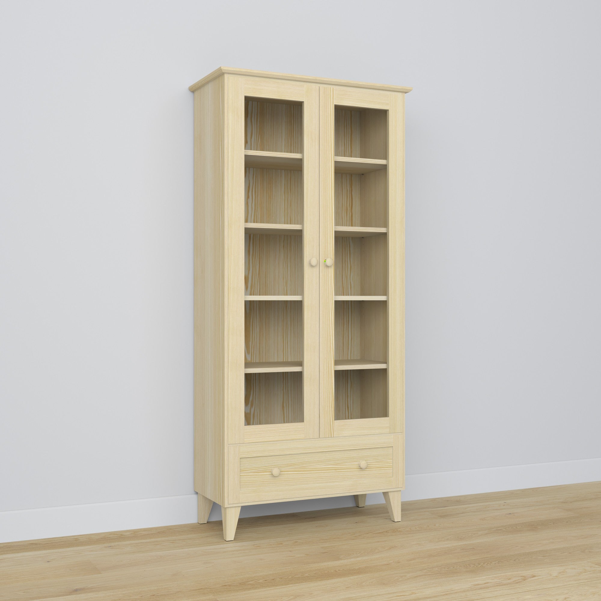 Vetrina 1S in pino trasparente in salotto – allestimento scandinava, Nizio