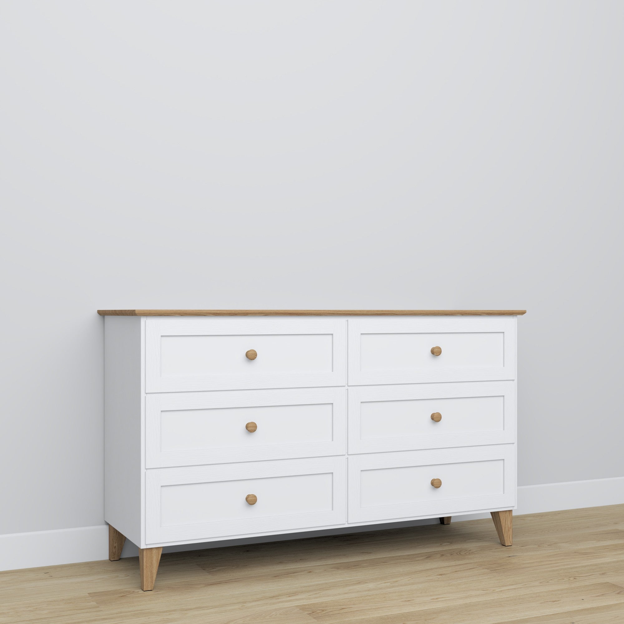 Wooden chest of drawers 6S 154 Scandi white / natural oak