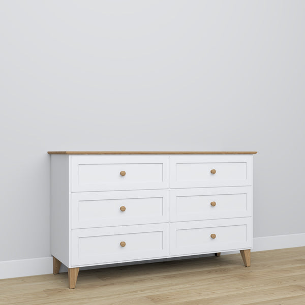 Wooden chest of drawers 6S 154 Scandi white / natural oak