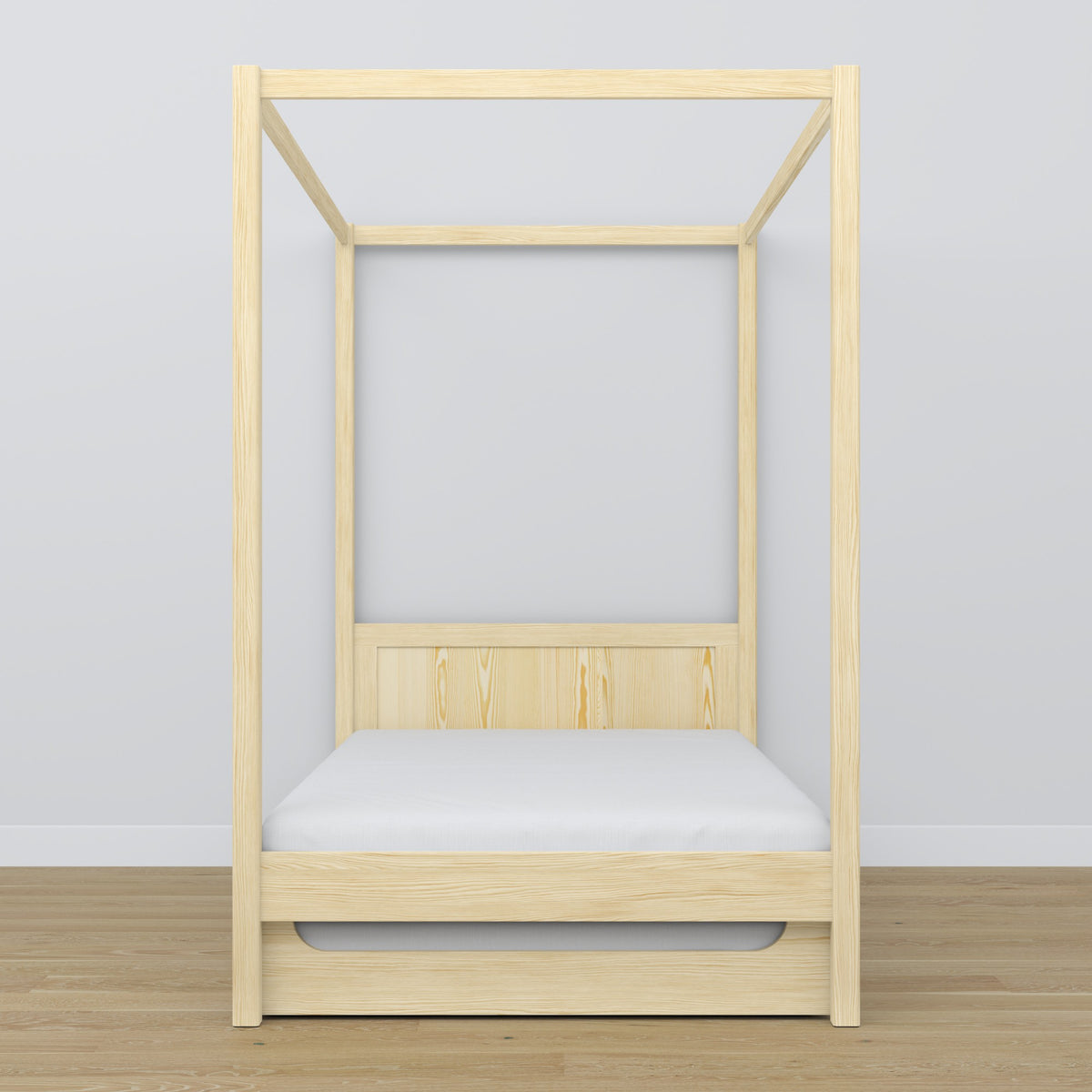 Lit pin incolore avec baldaquin i tiroir – vue de côté, en bois, Nizio