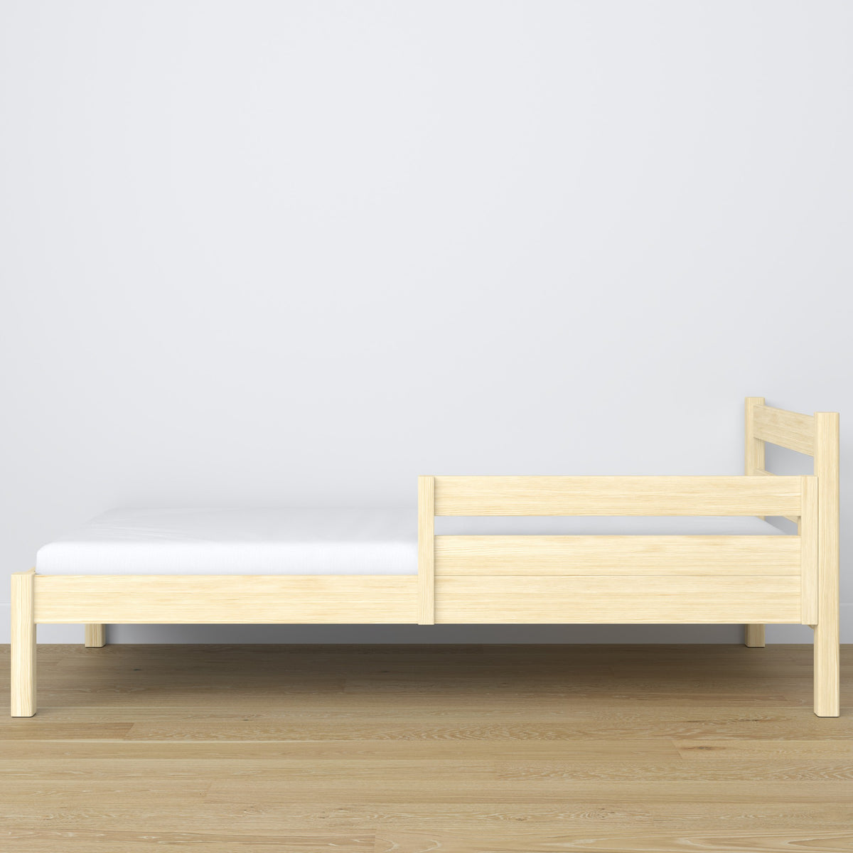 Wooden safety rail clear pine in children’s bed – scandi arrangement