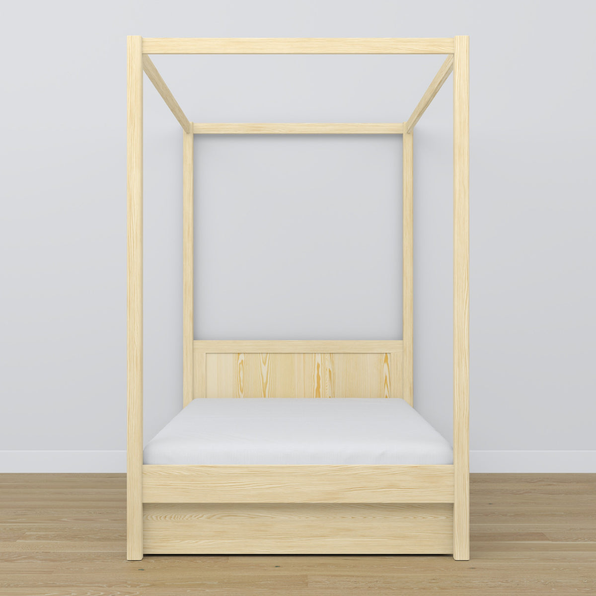 Lit pin incolore avec baldaquin – tiroir ouvert, en bois, Nizio Home