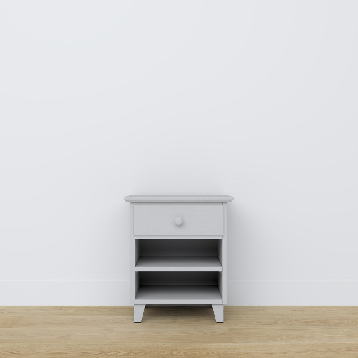 Comodino con cassetto N02 in legno grigio – della camera da lettoa, stile scandinavo