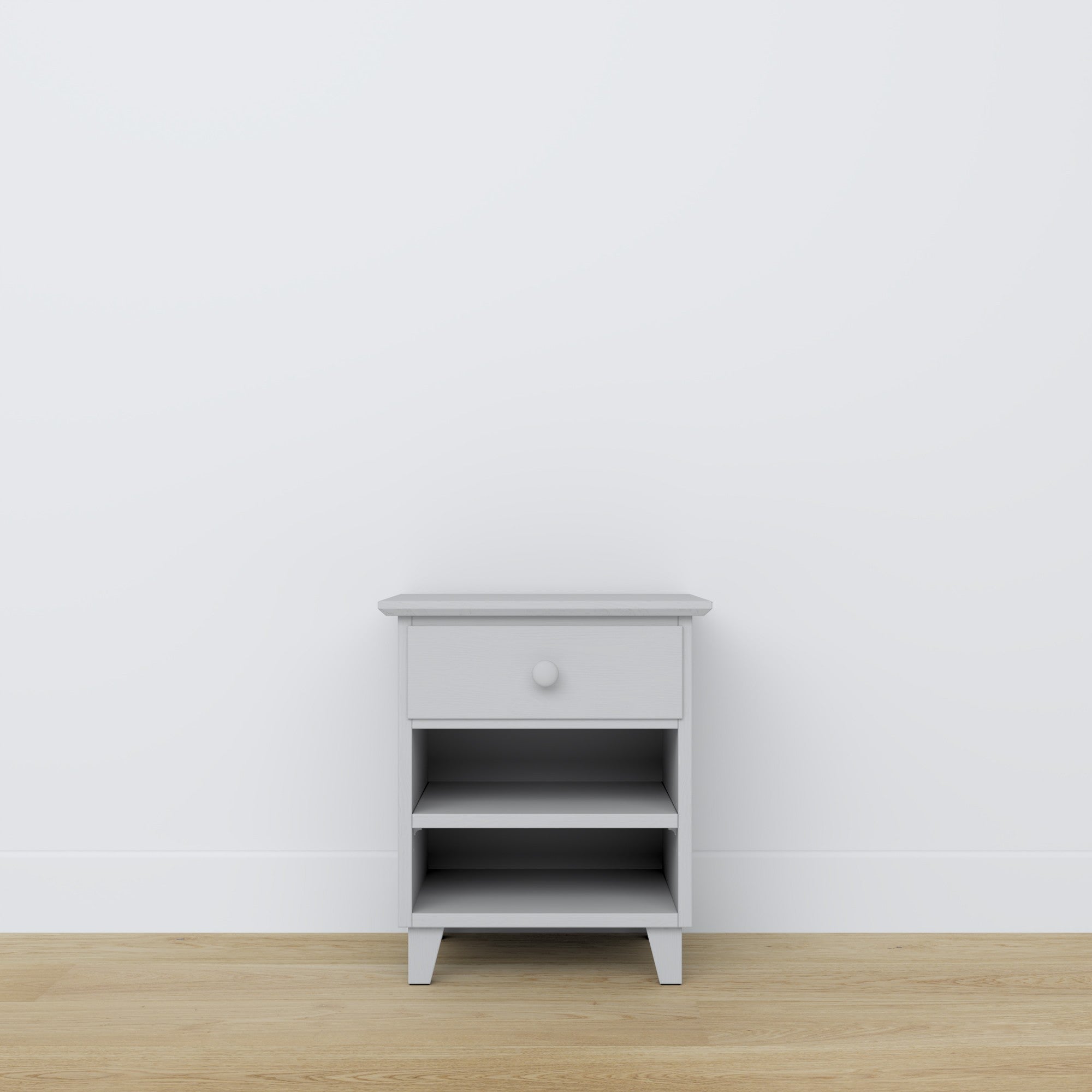 Comodino con cassetto N02 in legno grigio – della camera da lettoa, stile scandinavo