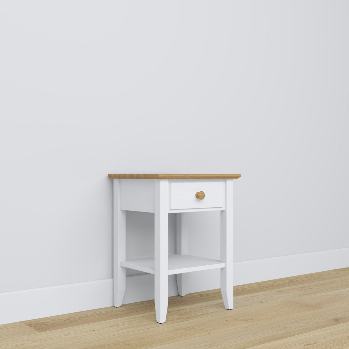 Wooden bedside table 1S N01 Scandi white / natural oak