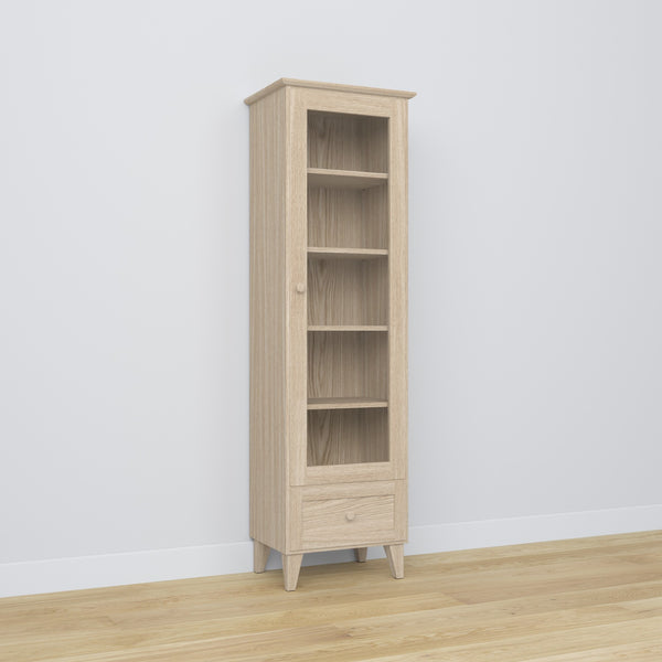 Display cabinet 1S oak bleached oak – open doors, shelves and drawer inside