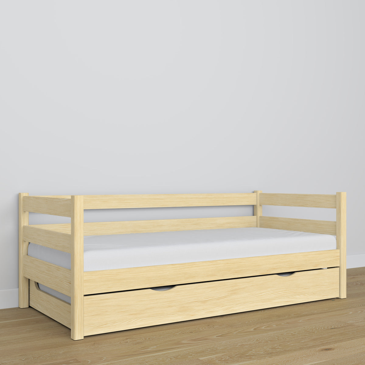 Sofa-lit pin incolore – détails en bois, haute qualité Nizio