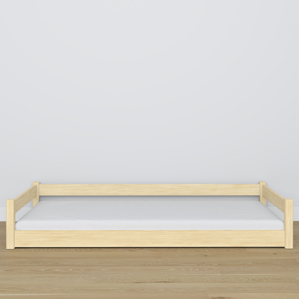 Niedriges Holzbett Kiefer farblos – Verbindungsdetails, Nizio Home