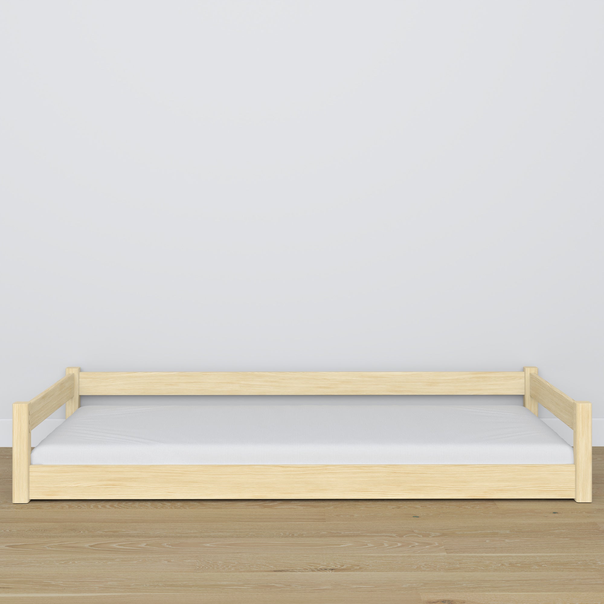 Niedriges Holzbett Kiefer farblos – Verbindungsdetails, Nizio Home