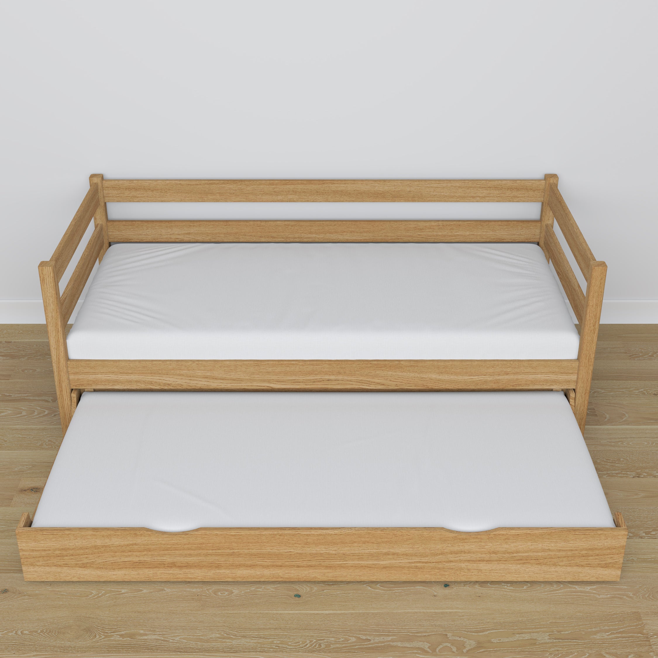 Natural oak sofa bed with mattress drawer made of oak – dimensions, Nizio