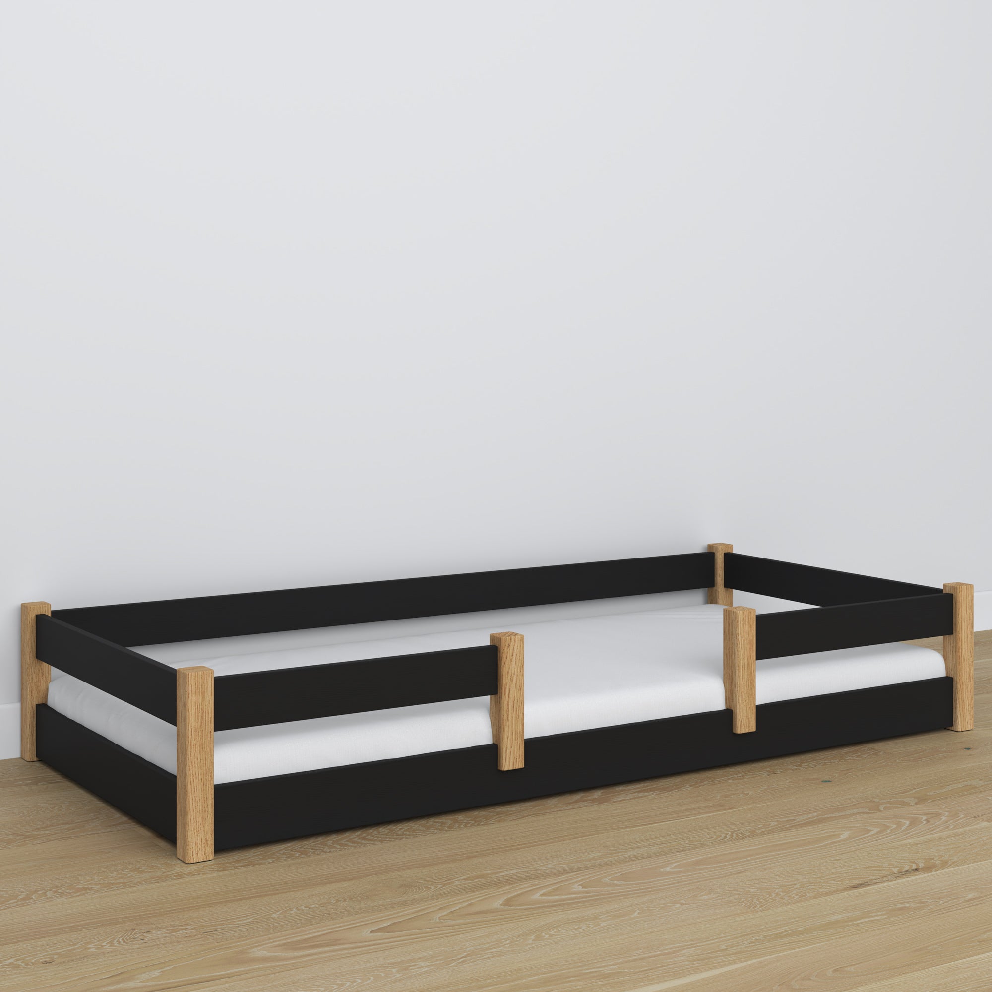Low Bed Wooden Black and Oak – Joint Details, Nizio Home