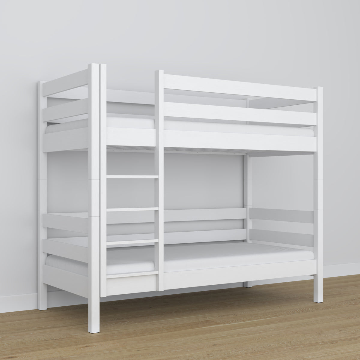 Wooden bunk bed N01 white – side view, stable frame