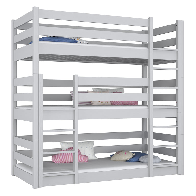 Triple bunk bed wooden grey – three sleeping places, scandi children’s room