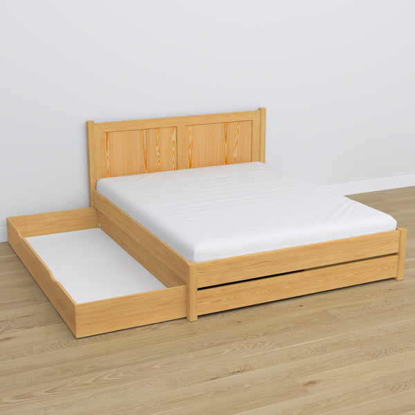 Double bed with wooden drawer natural pine – open drawer, spacious interior