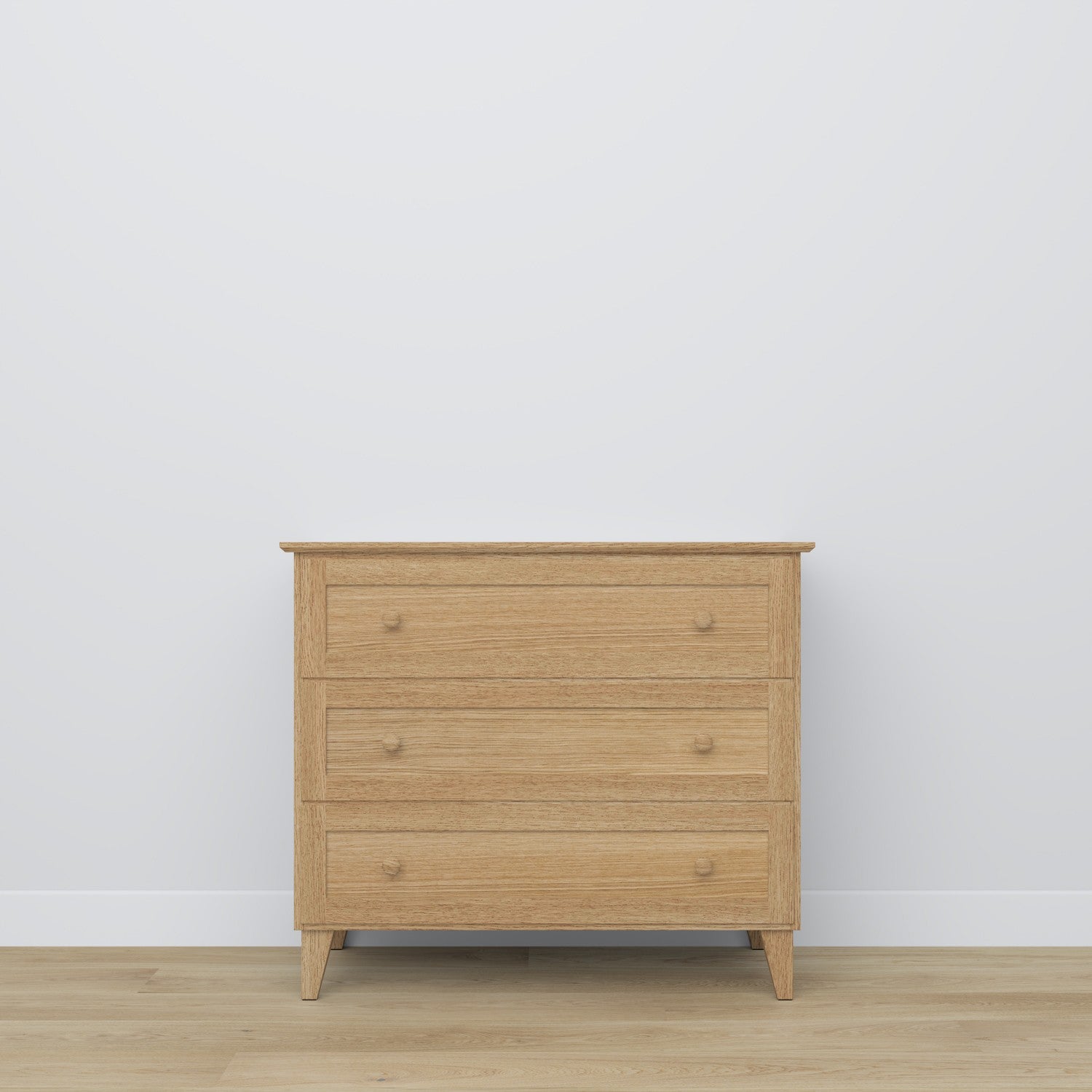 Cassettiera 3S in rovere naturale 105 cm in camera da letto – allestimento scandinava