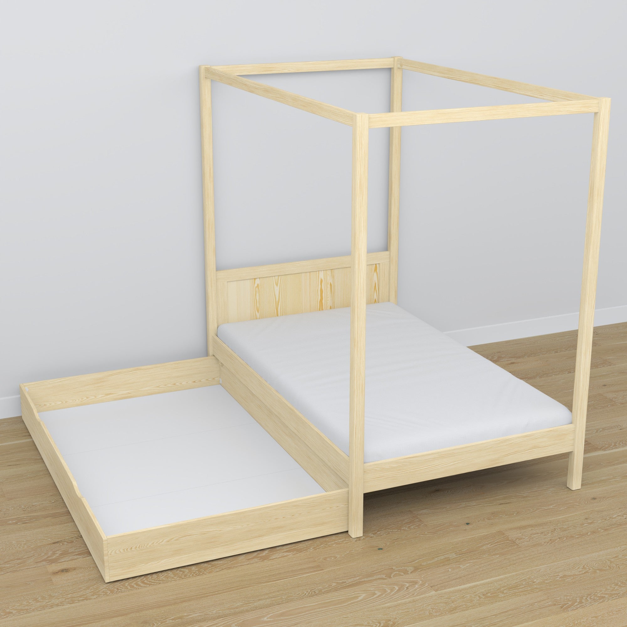 Lit à baldaquin en bois pin incolore – cadre décoratif, chambre d'enfant