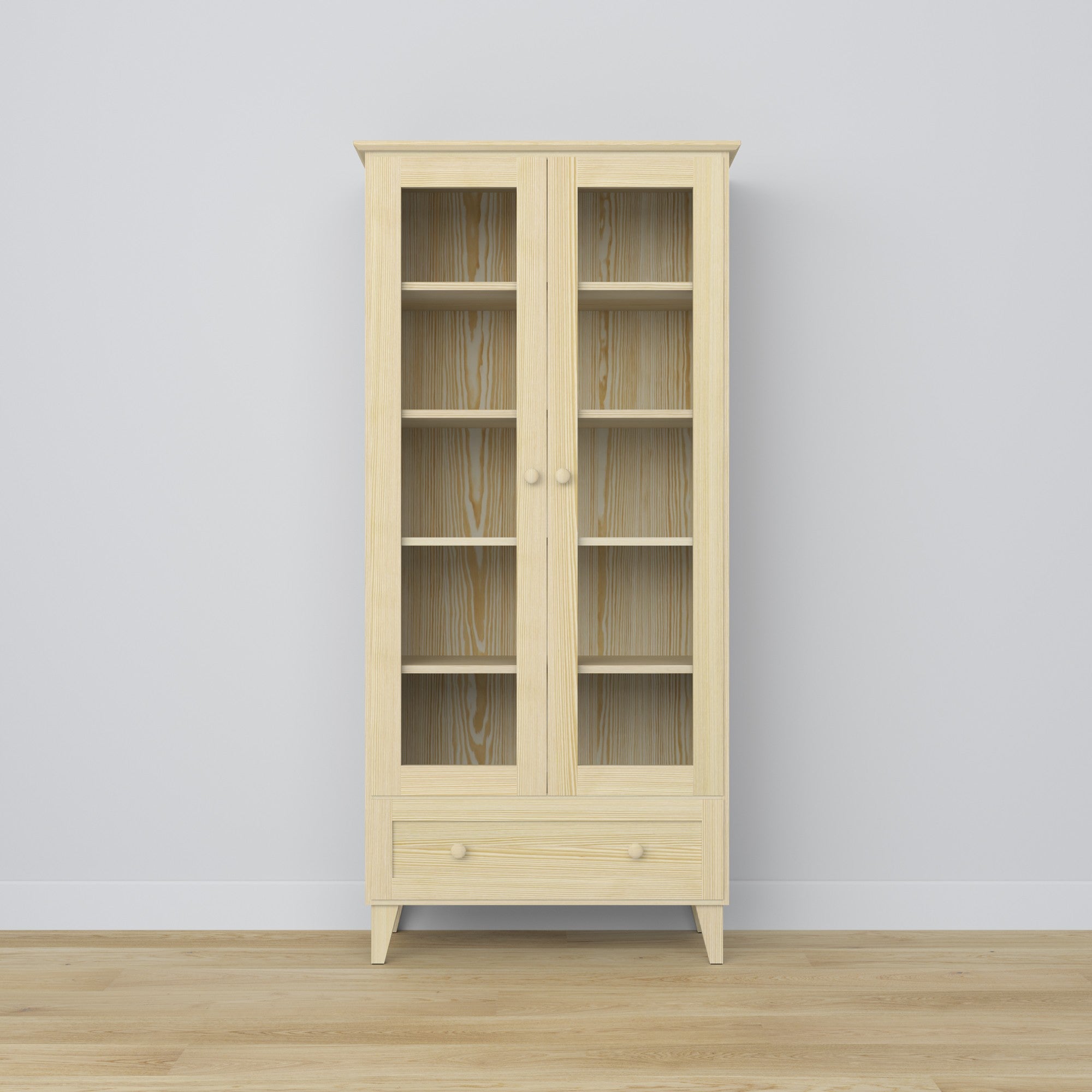 Vetrina con cassetto in pino trasparente 90 cm – salotto, stile scandinavo Nizio