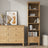 Scaffale 1S in rovere naturale – cassetto aperto, vano per piccoli oggetti