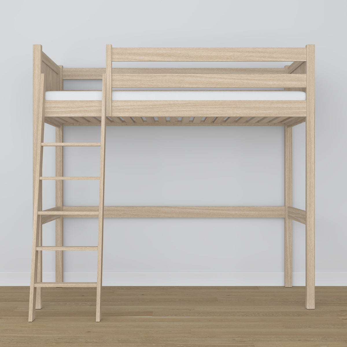 Loft bed bleached oak – oak ladder and safety rail, Nizio Home