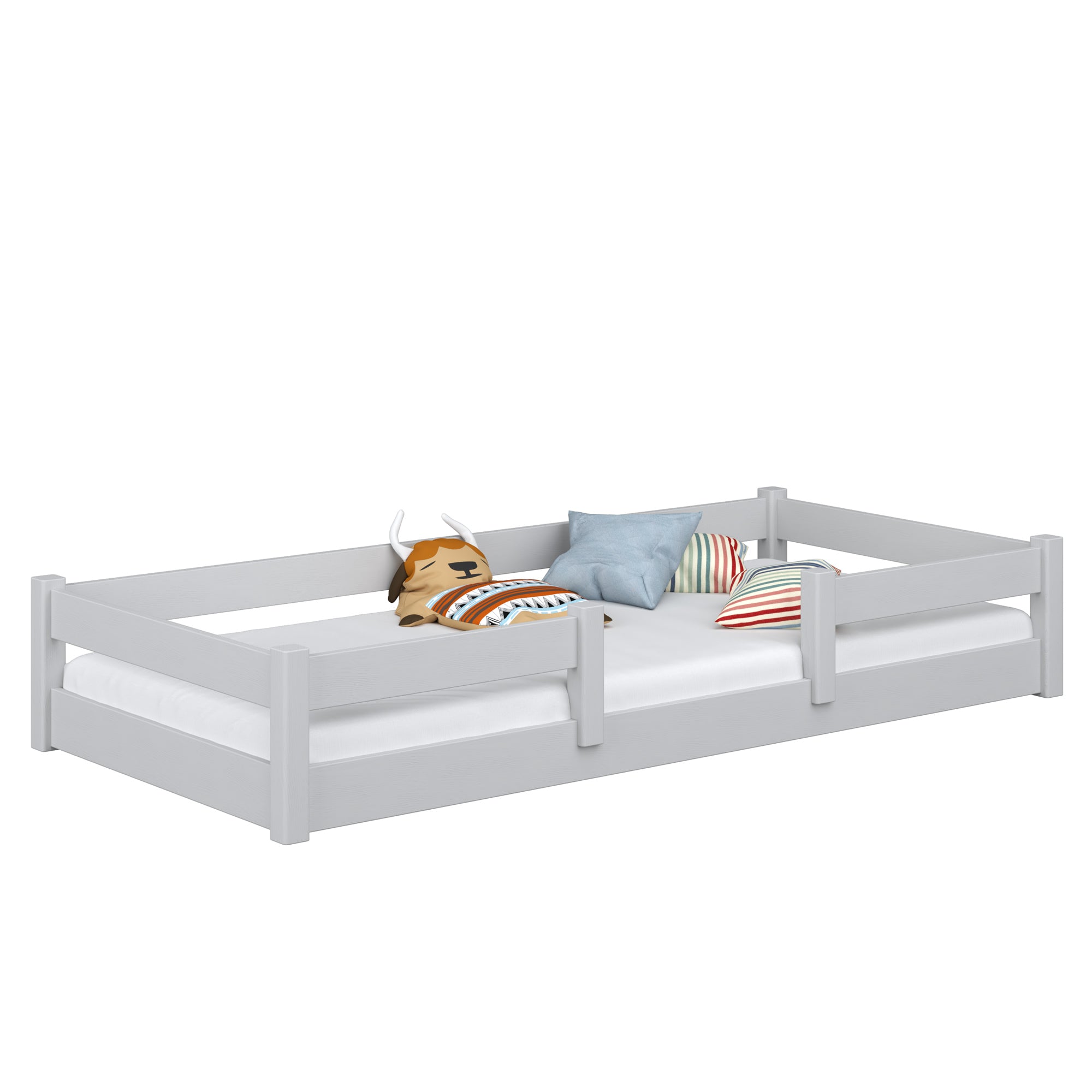 Lit bas en bois gris – chambre, bois massif, style scandinave Nizio