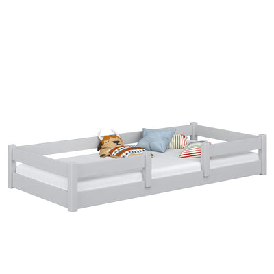Low Bed Wooden Grey – Bedroom, Solid Wood, Scandinavian Style, Nizio