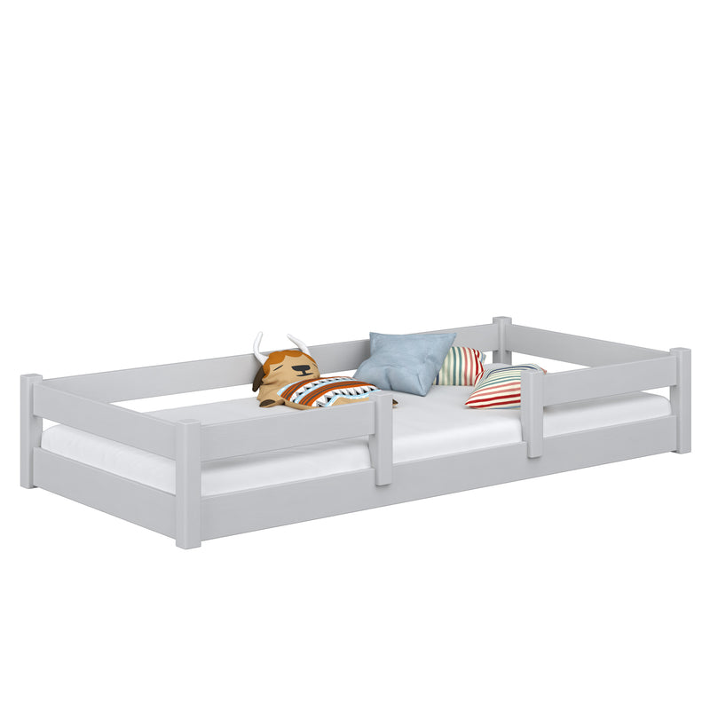 Lit bas en bois gris – chambre, bois massif, style scandinave Nizio
