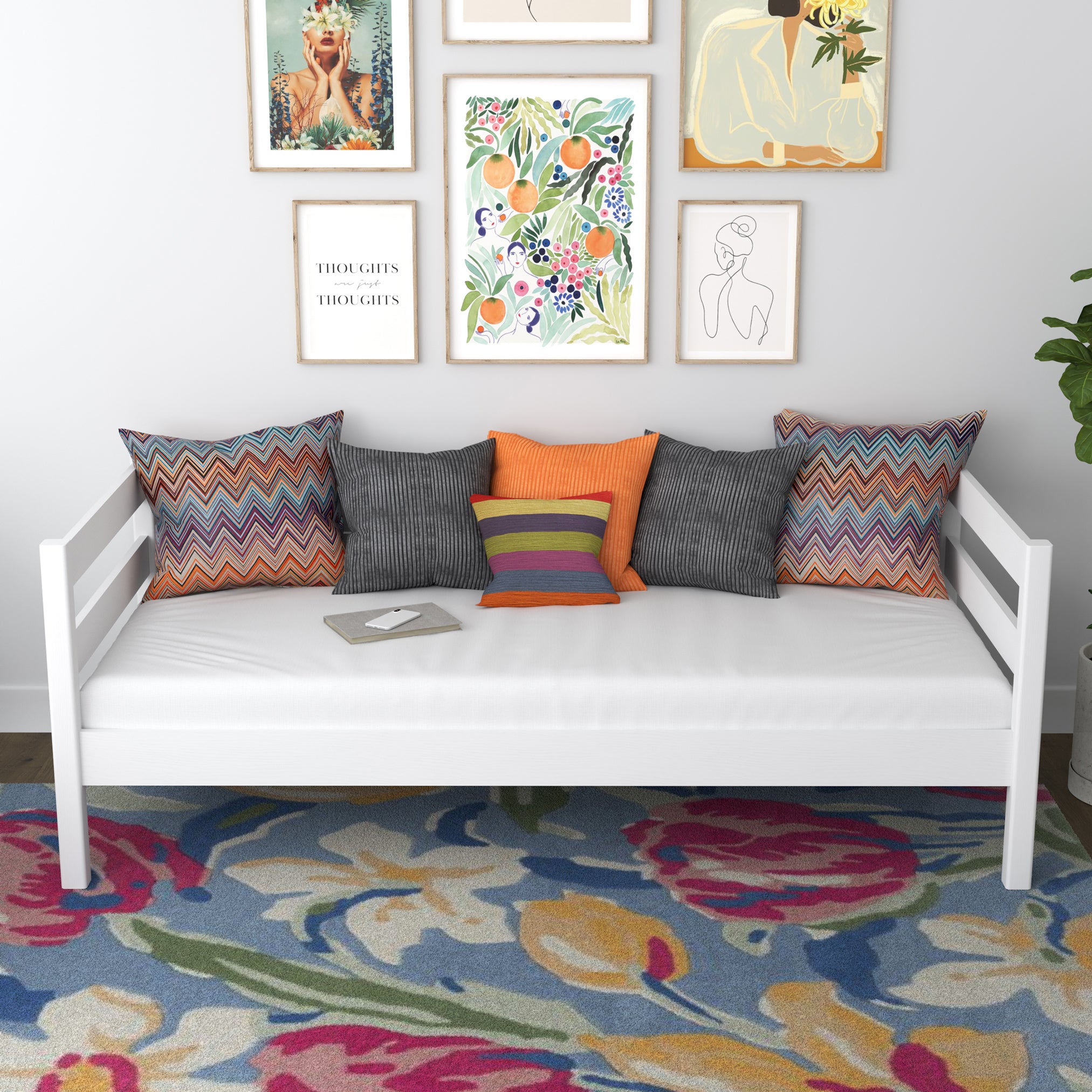 Sofa bed white in a children’s room – scandi arrangement, wooden