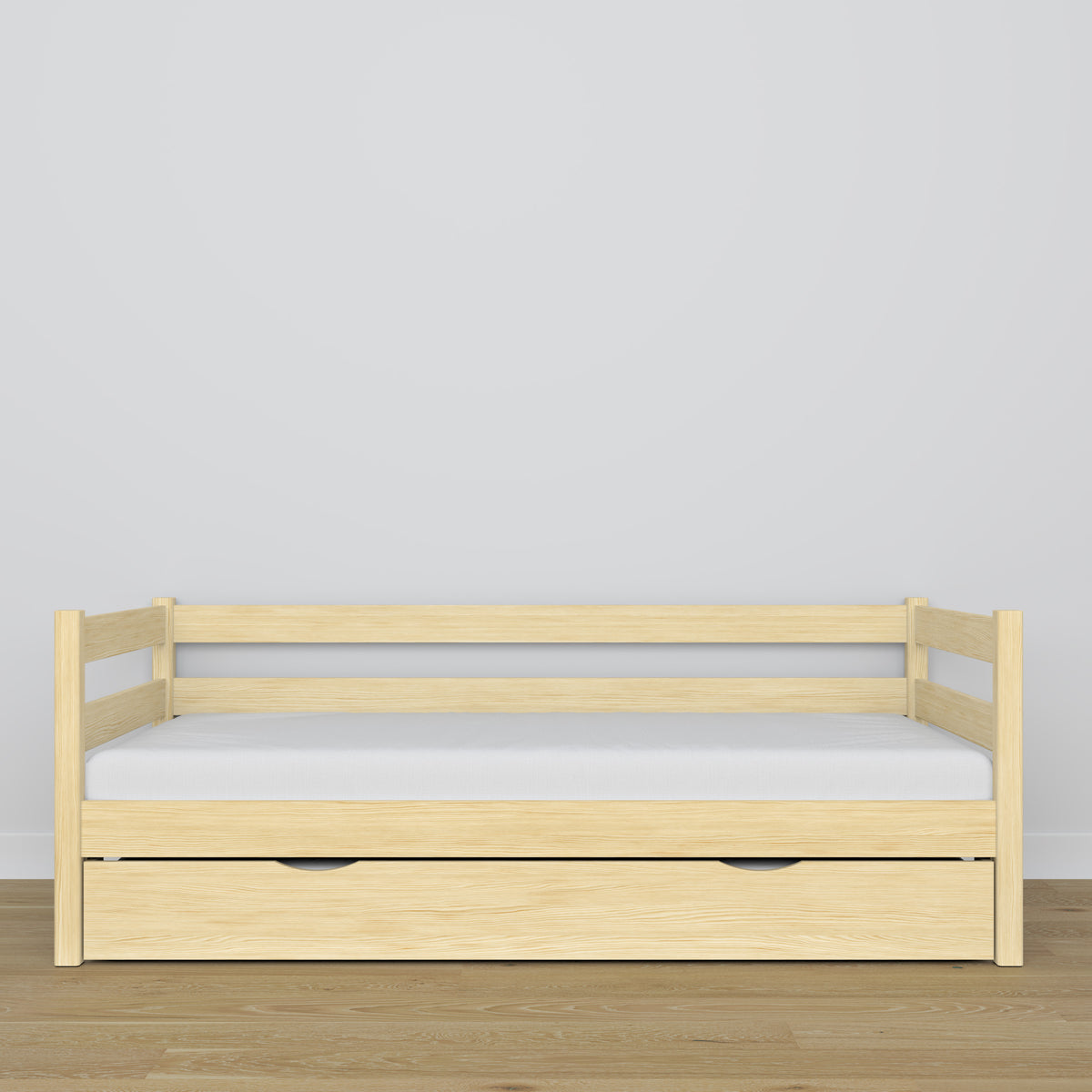 Sofa-lit avec tiroir pour matelas pin incolore en bois – dimensions, Nizio