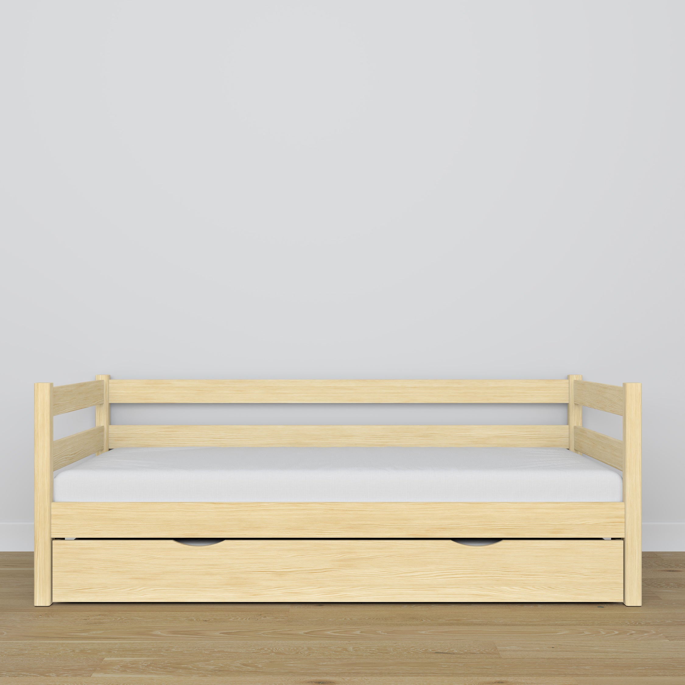 Sofa-lit avec tiroir pour matelas pin incolore en bois – dimensions, Nizio