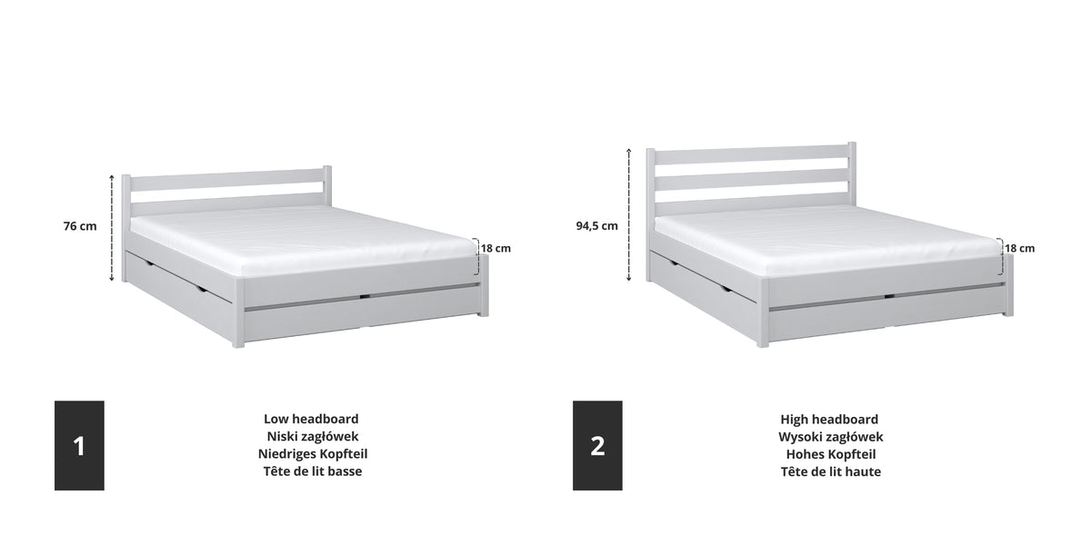 Letto matrimoniale in legno grigio – dettaglio giunzioni e cassetti, Nizio
