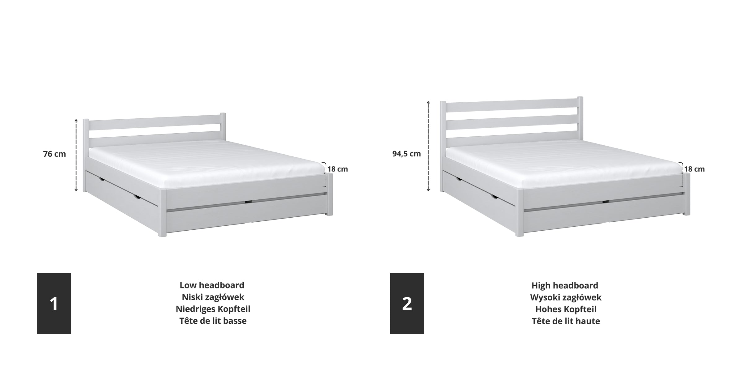 Letto matrimoniale in legno grigio – dettaglio giunzioni e cassetti, Nizio