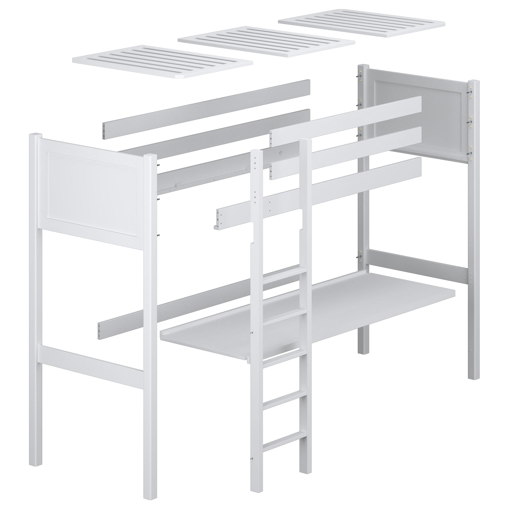 Łóżko na antresoli z biurkiem N06 sosna naturalna – widok ogólny z innej perspektywy