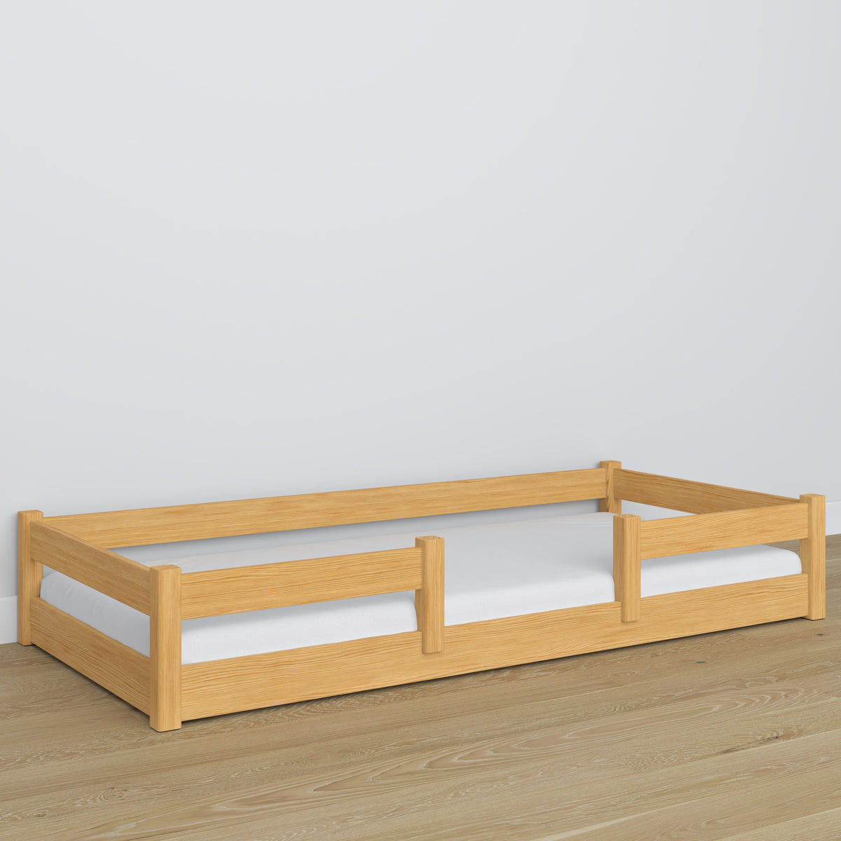 Niedriges Holzbett Kiefer natur – Verbindungsdetails, Nizio Home