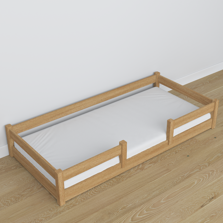 Lit bas chêne naturel w chambre – décoration scandinave, en chêne