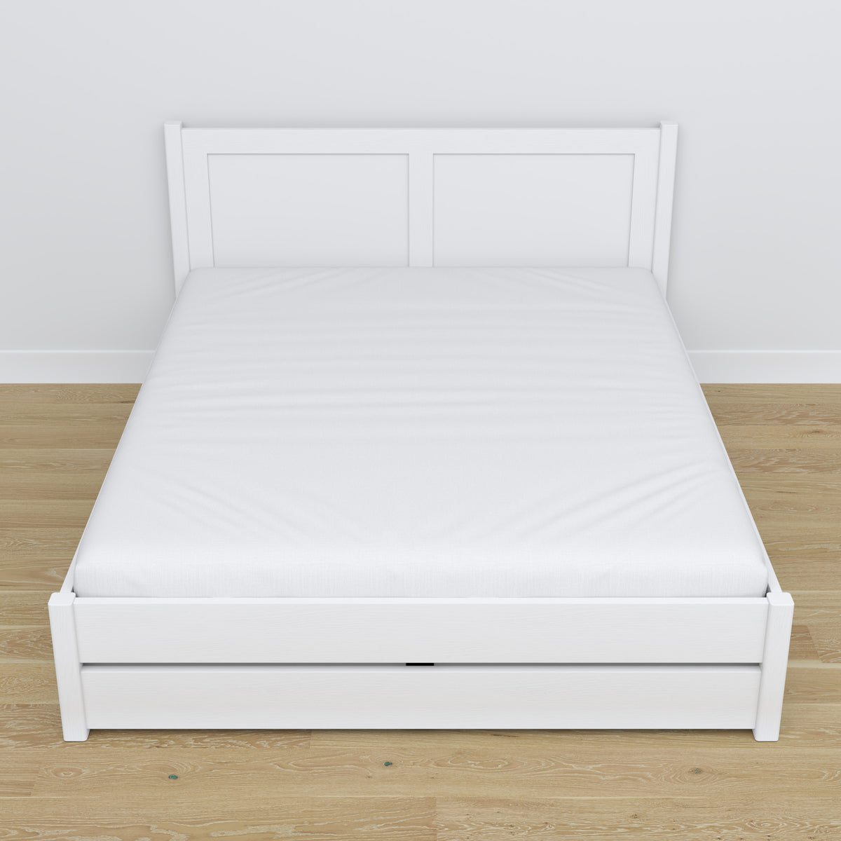 Letto matrimoniale con cassetto in legno bianco – capacità e funzionalità
