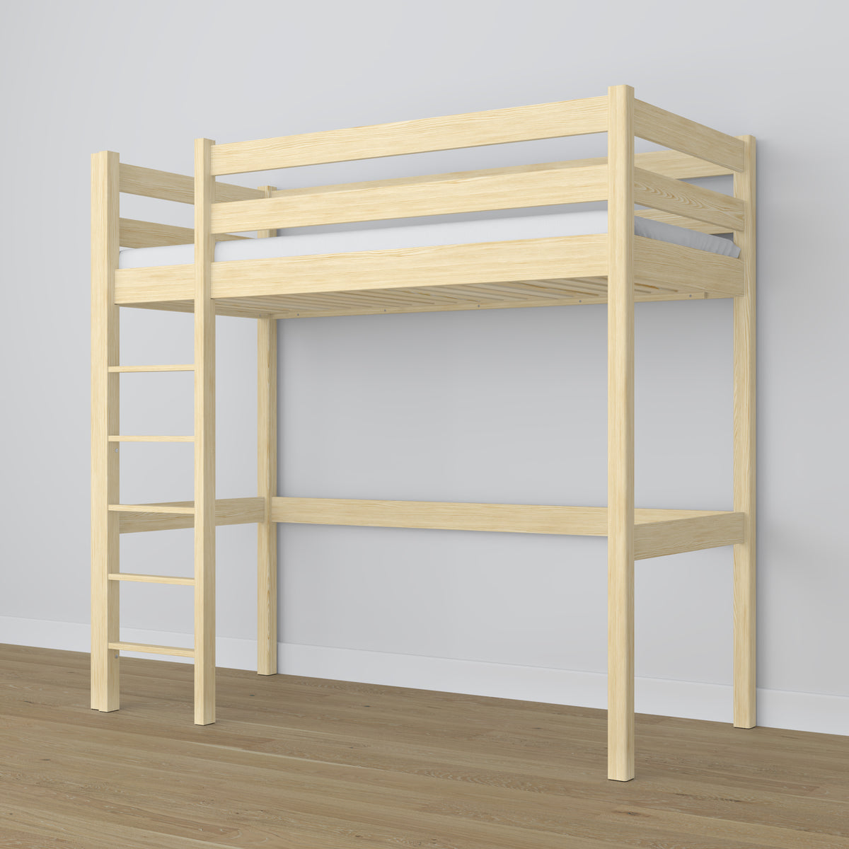 Clear Pine Wooden Loft Bed – Free Space Under the Sleeping Area, Nizio